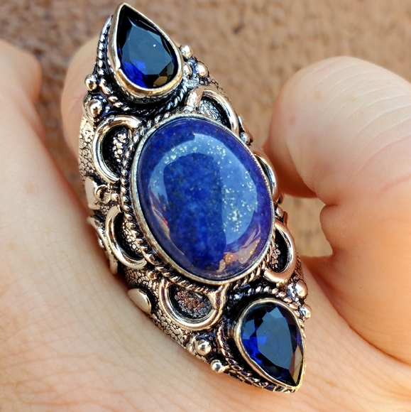 New Lapis Lazuli & Blue Topaz 925 Silver Statement Ring. - Picture 7 of 15